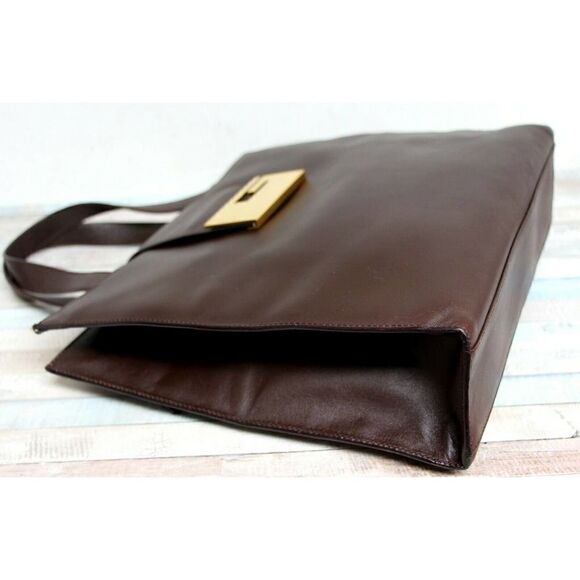 90th Y2K  Gucci BROWN GENUINE LEATHER SUEDE LINED LOGO HANDBAG PURSE SATCHEL - Picture 8 of 12